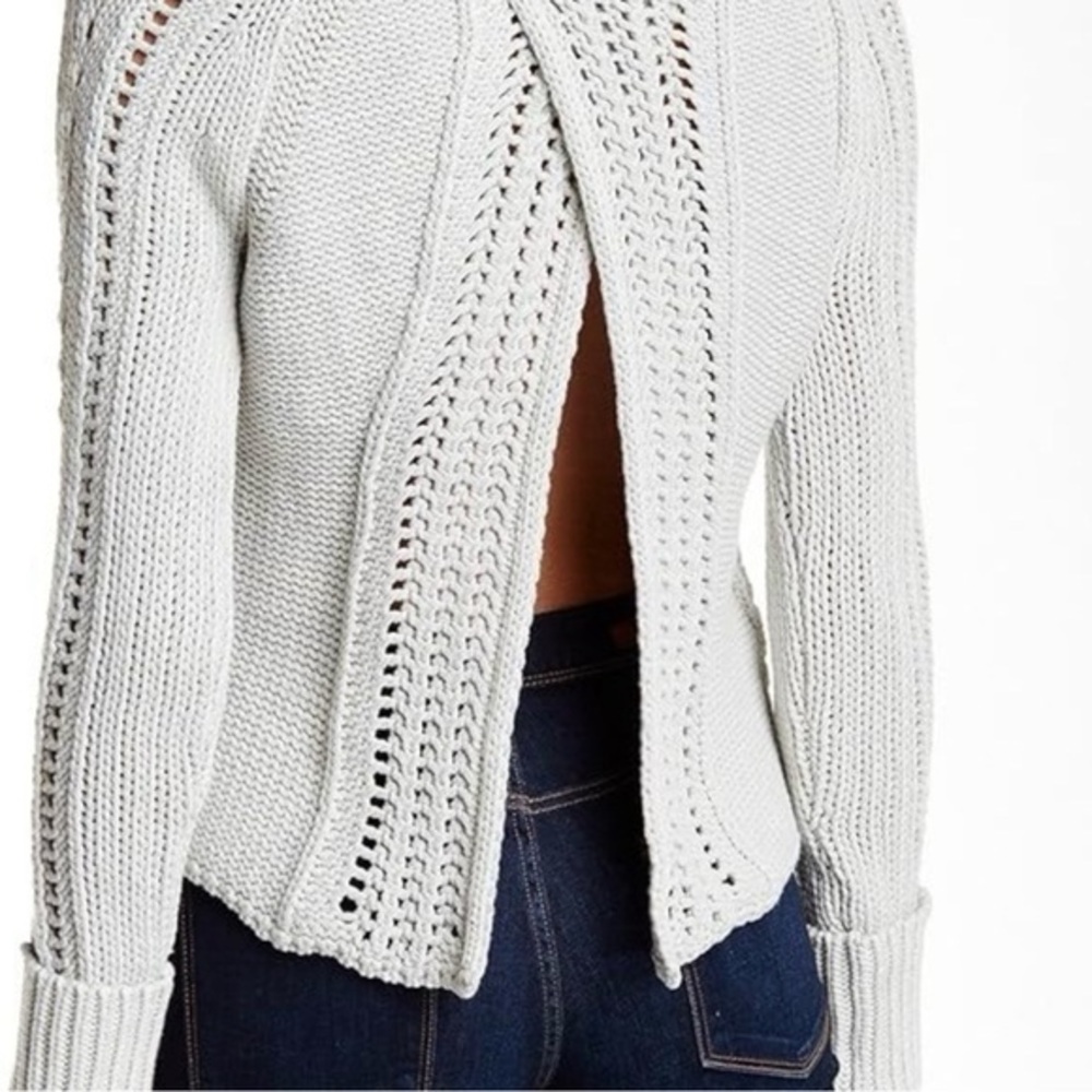 Free People Chunky Cable Knit Fisherman‎ Open Back Sweater Grey Small cropped - Picture 3 of 12